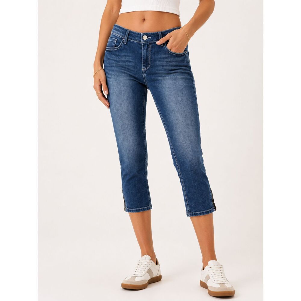 OP Ocean Pacific Y2K Capri Jeans Size 15 Medium Wash Zip Hem Stretch‎ Denim